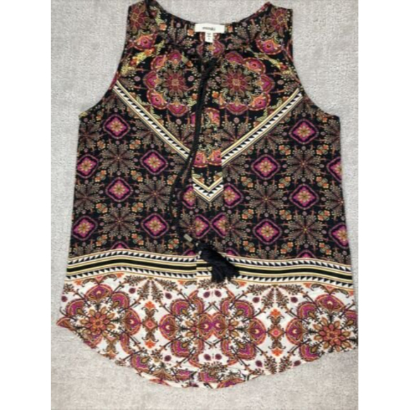 Meraki Scarf Patterned Black/White/Pink W/Tassel Tank Top Blouse, Size S… - Picture 1 of 6